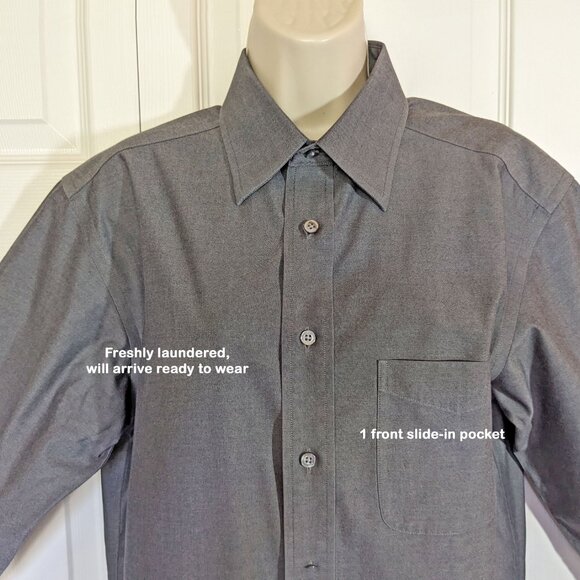 Roundtree & Yorke Gold Label dress shirt, Dark gray, Non Iron cotton, 15/33, VTG - Picture 9 of 16